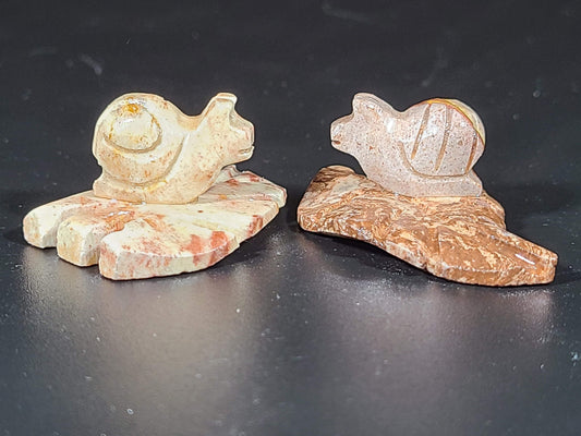 Small Soapstone Animal-Snail On A Leaf