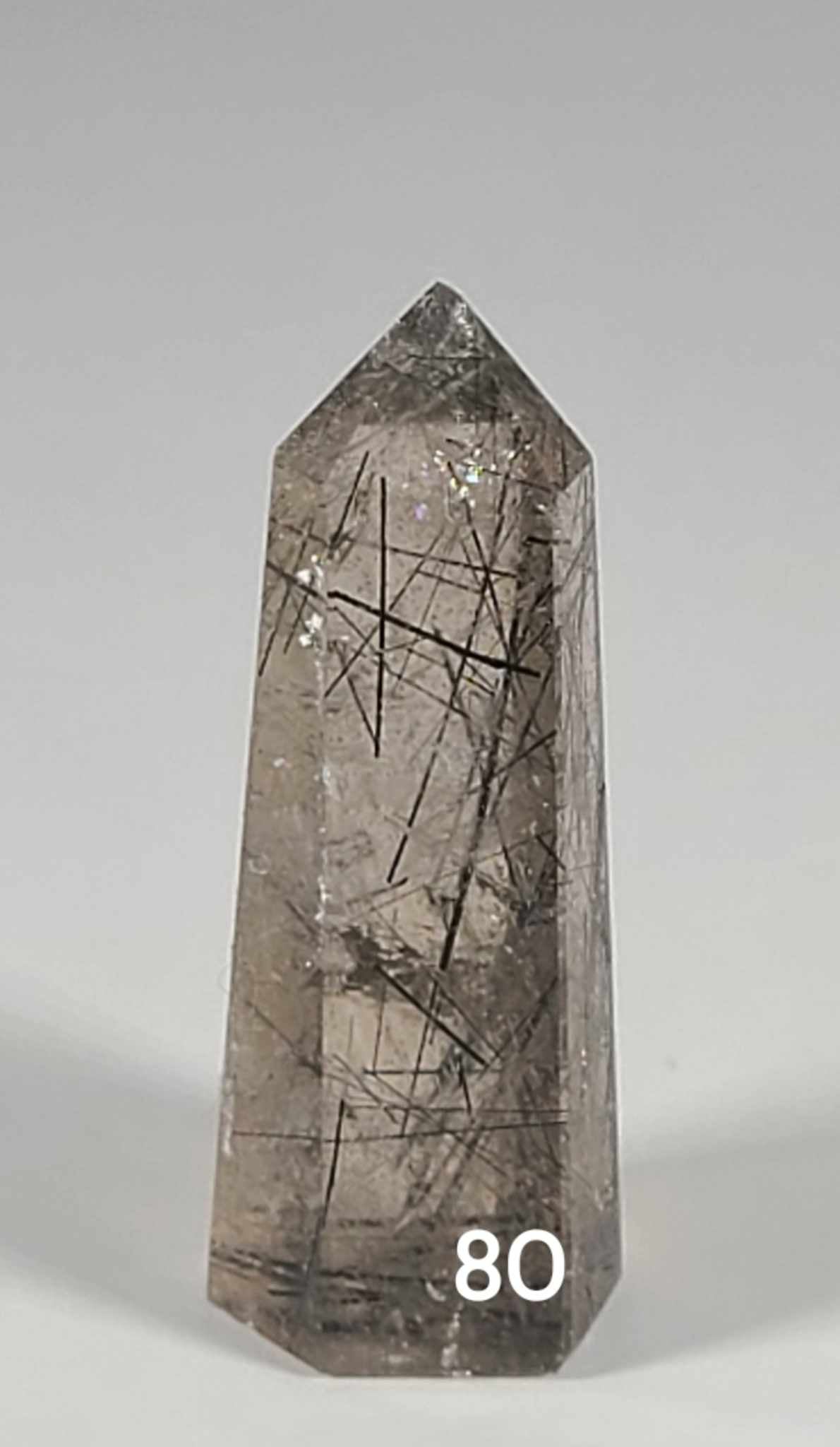 Black Tourmaline in Smoky Quartz Tower 8O