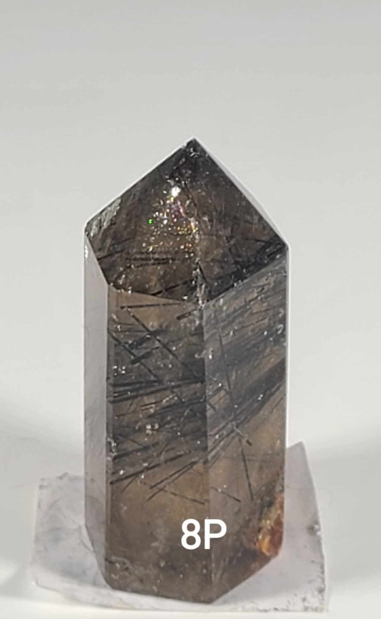 Black Tourmaline in Smoky Quartz Tower 8P