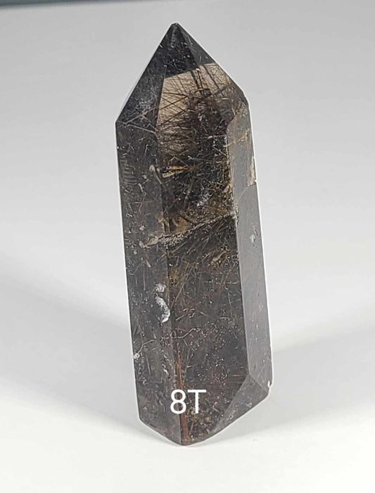 Black Tourmaline in Smoky Quartz Tower 8T