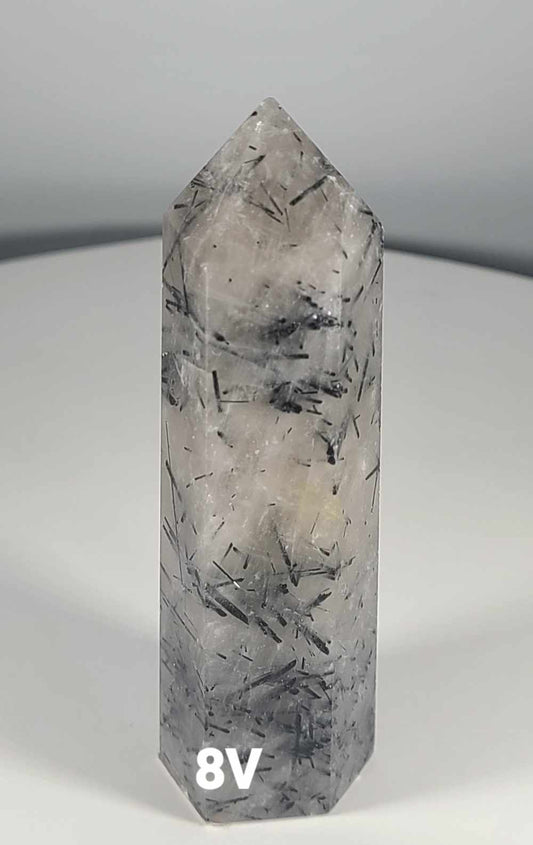 Black Tourmaline in Quartz Tower 8V